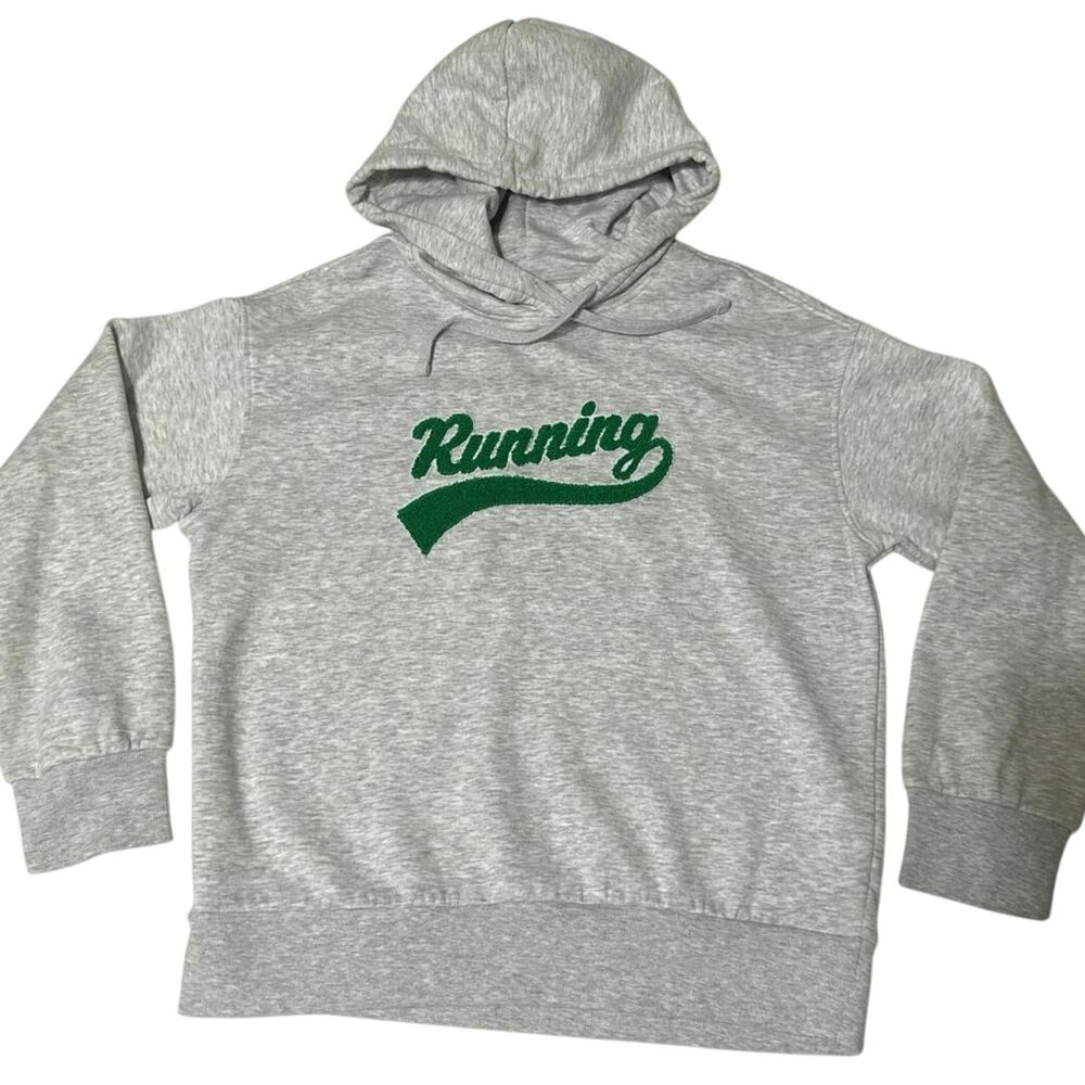 H&M womens Running Hoodie pullover size XS gray hoodie with green letters